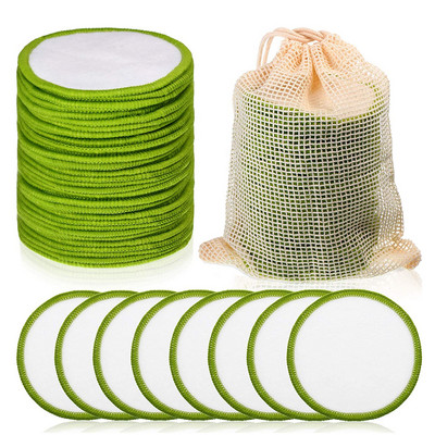 50 de bucăți din bumbac bambus Tampoane demachiante reutilizabile Tampoane pentru îndepărtarea feței Lavețe pentru curățarea feței Demachiant pentru fond de ten Instrumente de înfrumusețare