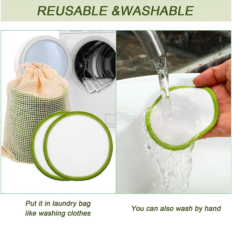 50 de bucăți din bumbac bambus Tampoane demachiante reutilizabile Tampoane pentru îndepărtarea feței Lavețe pentru curățarea feței Demachiant pentru fond de ten Instrumente de înfrumusețare