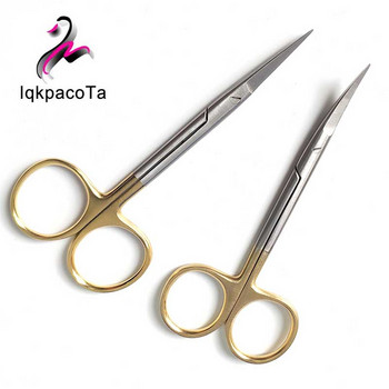 9,5 cm златна дръжка ножици от неръждаема стомана Прави заострени извити ножици за хирургически конци Ножици за двойни клепачи