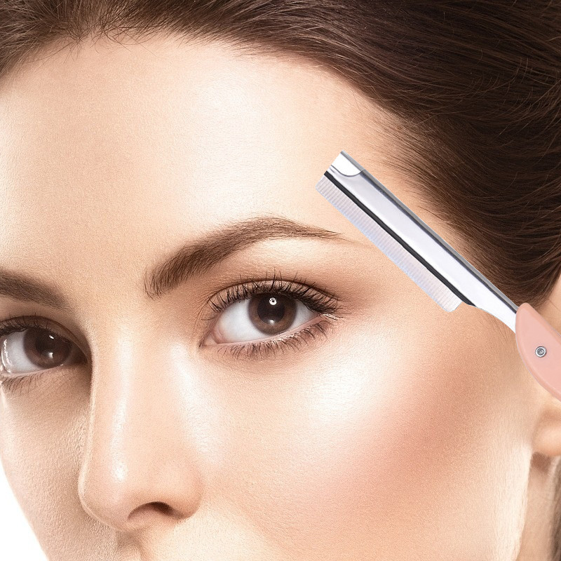 Trimer za obrve sa setom od 10 oštrica, sklopivi nož za depilaciju obrva od nehrđajućeg čelika Nož za brijanje obrva Ženski alati za šminkanje ljepote