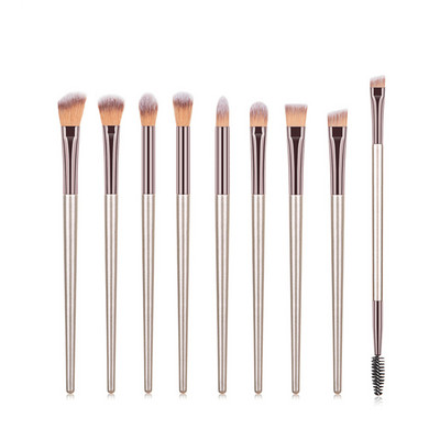 KOSMETYI 10 buc. Păr moale de înaltă calitate, mâner din lemn, pudră liberă, fard de obraz, perie pentru conturarea ochilor, set complet de instrumente de machiaj