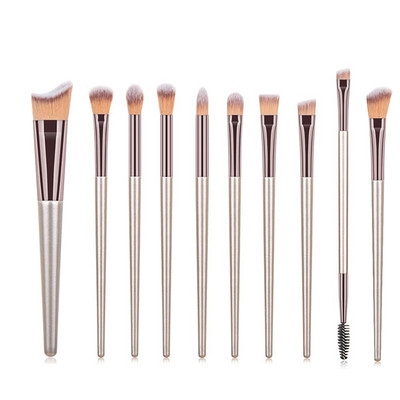KOSMETYI 10 buc. Păr moale de înaltă calitate, mâner din lemn, pudră liberă, fard de obraz, perie pentru conturarea ochilor, set complet de instrumente de machiaj