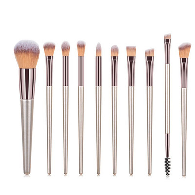 KOSMETYI 10 buc. Păr moale de înaltă calitate, mâner din lemn, pudră liberă, fard de obraz, perie pentru conturarea ochilor, set complet de instrumente de machiaj