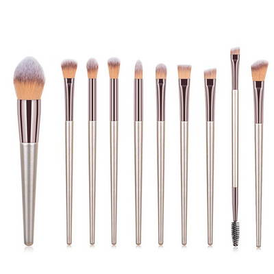 KOSMETYI 10 buc. Păr moale de înaltă calitate, mâner din lemn, pudră liberă, fard de obraz, perie pentru conturarea ochilor, set complet de instrumente de machiaj