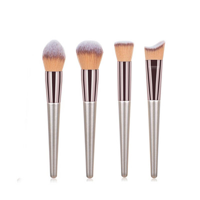 KOSMETYI 10 buc. Păr moale de înaltă calitate, mâner din lemn, pudră liberă, fard de obraz, perie pentru conturarea ochilor, set complet de instrumente de machiaj