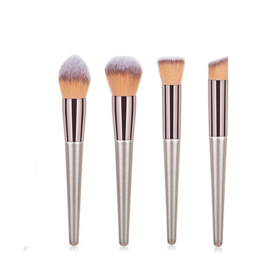 KOSMETYI 10 buc. Păr moale de înaltă calitate, mâner din lemn, pudră liberă, fard de obraz, perie pentru conturarea ochilor, set complet de instrumente de machiaj