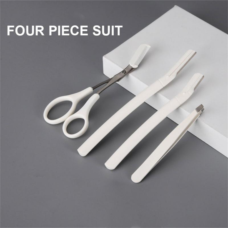 Set de 4 bucăți de instrumente pentru tunderea sprâncenelor Cuțit macro pentru tăierea sprâncenelor Foarfece pentru frumusețe Clip pentru sprâncene Instrumente convenabile pentru frumusețe