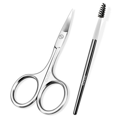 LLANO Foarfece pentru sprâncene Dispozitiv profesional de îndepărtare a părului pentru sprâncene Lamă curbată Trimmer din oțel inoxidabil Perie delicată pentru sprâncene Îngrijirea sprâncenelor