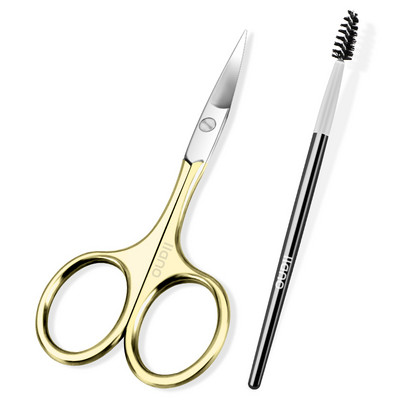 LLANO Foarfece pentru sprâncene Dispozitiv profesional de îndepărtare a părului pentru sprâncene Lamă curbată Trimmer din oțel inoxidabil Perie delicată pentru sprâncene Îngrijirea sprâncenelor