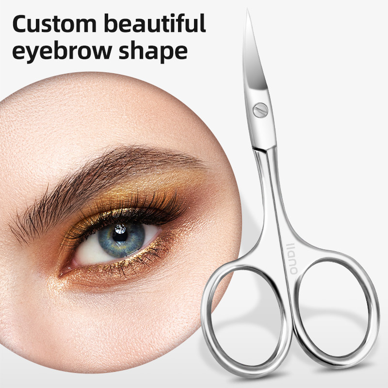 LLANO Foarfece pentru sprâncene Dispozitiv profesional de îndepărtare a părului pentru sprâncene Lamă curbată Trimmer din oțel inoxidabil Perie delicată pentru sprâncene Îngrijirea sprâncenelor