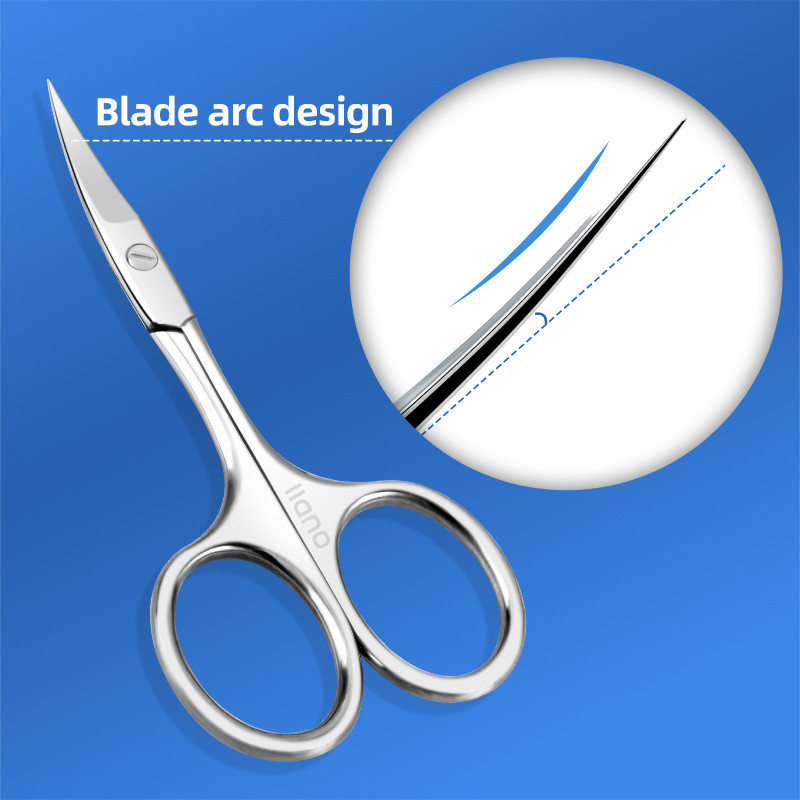 LLANO Foarfece pentru sprâncene Dispozitiv profesional de îndepărtare a părului pentru sprâncene Lamă curbată Trimmer din oțel inoxidabil Perie delicată pentru sprâncene Îngrijirea sprâncenelor