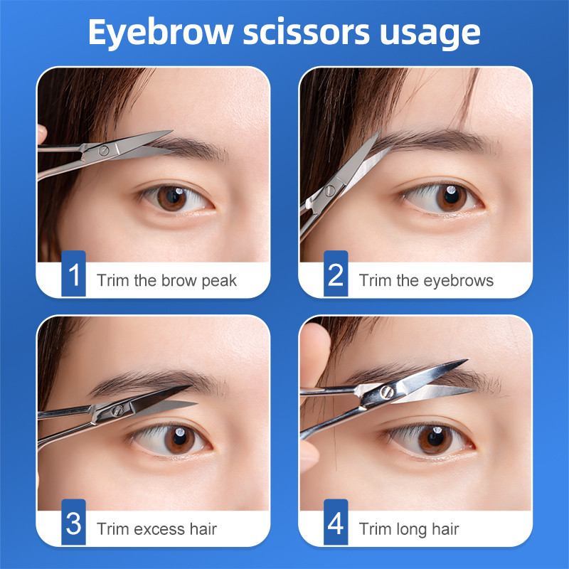 LLANO Foarfece pentru sprâncene Dispozitiv profesional de îndepărtare a părului pentru sprâncene Lamă curbată Trimmer din oțel inoxidabil Perie delicată pentru sprâncene Îngrijirea sprâncenelor