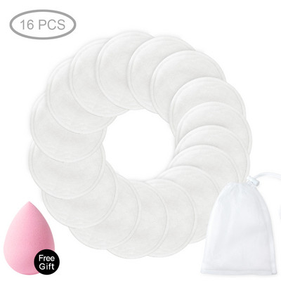 Tampoane demachiante reutilizabile 4/8/10/16 buc. Șervețele de față Machiaj lavabile de curățare Bumbac, bambus, trei straturi, cu geantă de rufe plasă