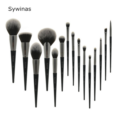 Set de perii de machiaj Sywinas, 15 buc, de înaltă calitate, negru, natural, din păr sintetic, Kit de instrumente pentru perii Nake Up Perii profesionale de machiaj