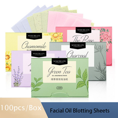 100 τεμ/κιβώτιο Face Oil Blotting Paper Protable Matting Face Wipes Facial Cleanser Oil Control Εργαλεία καθαρισμού προσώπου που απορροφούν λάδια Νέο