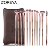 ZOREYA 12 buc. pensule de machiaj profesionale, de culoare neagră, fard de ochi, set de pensule de machiaj, pentru amestecarea eyeliner-ului pentru sprâncene, instrument cosmetic mic ventilator