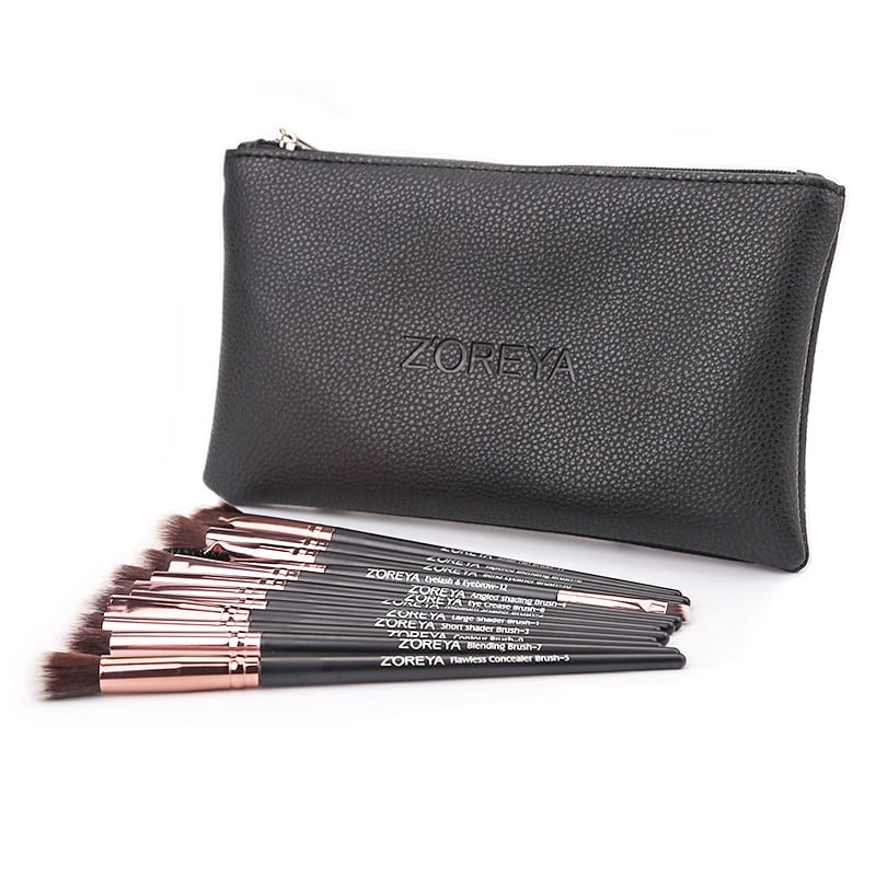 ZOREYA 12 buc. pensule de machiaj profesionale, de culoare neagră, fard de ochi, set de pensule de machiaj, pentru amestecarea eyeliner-ului pentru sprâncene, instrument cosmetic mic ventilator