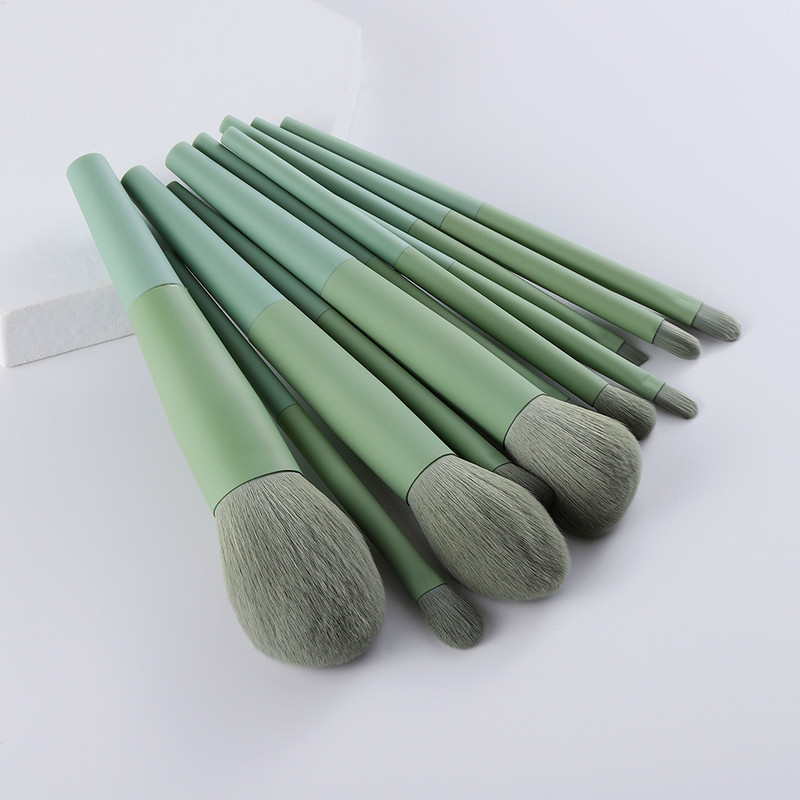 FLD 11/8 buc. Păr natural, pensule de machiaj verde, pudră de fond de ten, fard de pleoape, set de perii pentru sprâncene, instrument cosmetic pentru machiaj profesional