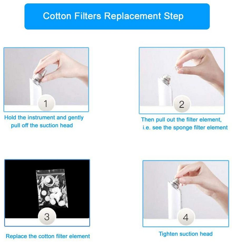 100 vnt. mikrodermabrazijos medvilnės filtrų keitimas 10 mm, skirtas veido priežiūrai ir inkštirų šalinimui, veido vakuuminiai filtrai