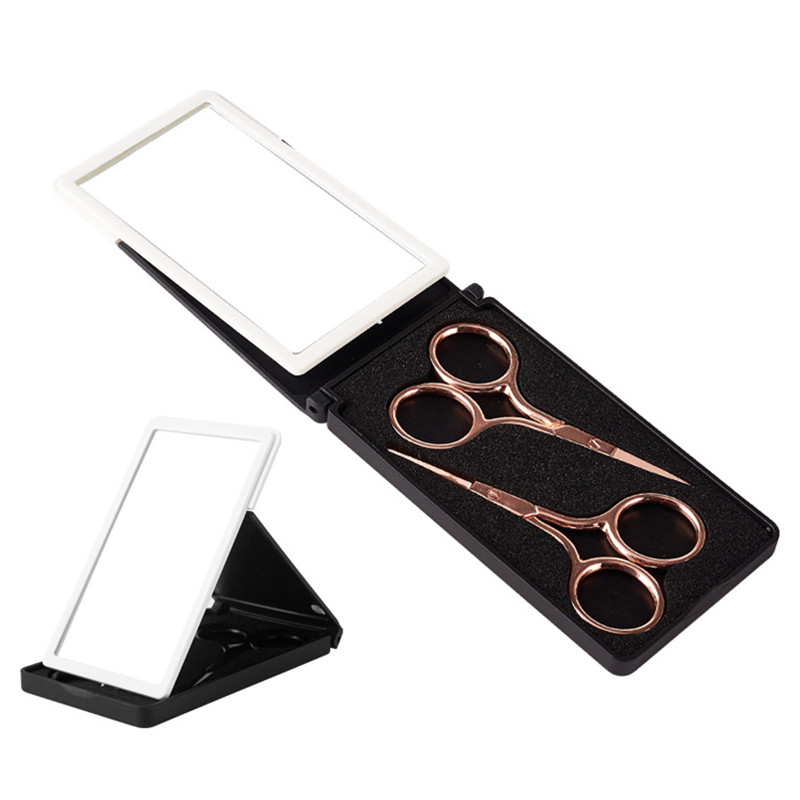 2 buc Foarfece pentru sprâncene din oțel inoxidabil Trimmer pentru sprâncene pentru gene pentru nas Foarfecă portabilă pentru oglindă de depozitare Instrument de machiaj