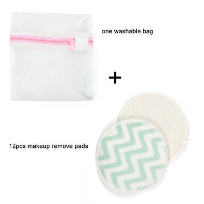 12 бр. Миещи се тампони за премахване на грим Двуслойни кадифени почистващи тампони за многократна употреба Бамбукови влакна Памук с чанта за съхранение Грижа за кожата