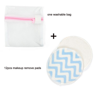 12 бр. Миещи се тампони за премахване на грим Двуслойни кадифени почистващи тампони за многократна употреба Бамбукови влакна Памук с чанта за съхранение Грижа за кожата