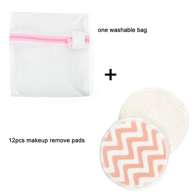12 бр. Миещи се тампони за премахване на грим Двуслойни кадифени почистващи тампони за многократна употреба Бамбукови влакна Памук с чанта за съхранение Грижа за кожата