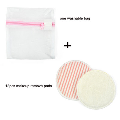 12 бр. Миещи се тампони за премахване на грим Двуслойни кадифени почистващи тампони за многократна употреба Бамбукови влакна Памук с чанта за съхранение Грижа за кожата