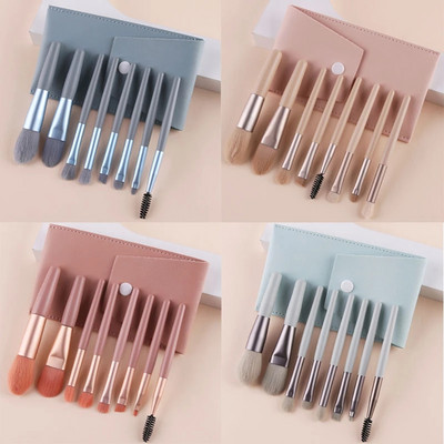 8Pcs Mini Travel Women Unicorn Makeup Brush Set Portable Soft Concealer Beauty Foundation Инструмент за сенки за очи Четка за мигли с чанта