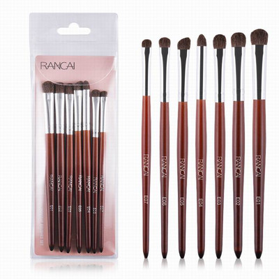 RANCAI Set de 7 perii pentru umbre de pleoape Cosmetice naturale pentru păr de ponei Amestecare Smudge Shader Perii de machiaj Kit de cosmetice pentru frumusețe