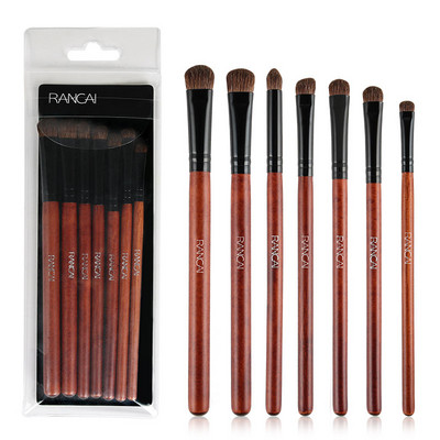 RANCAI Set de 7 perii pentru umbre de pleoape Cosmetice naturale pentru păr de ponei Amestecare Smudge Shader Perii de machiaj Kit de cosmetice pentru frumusețe