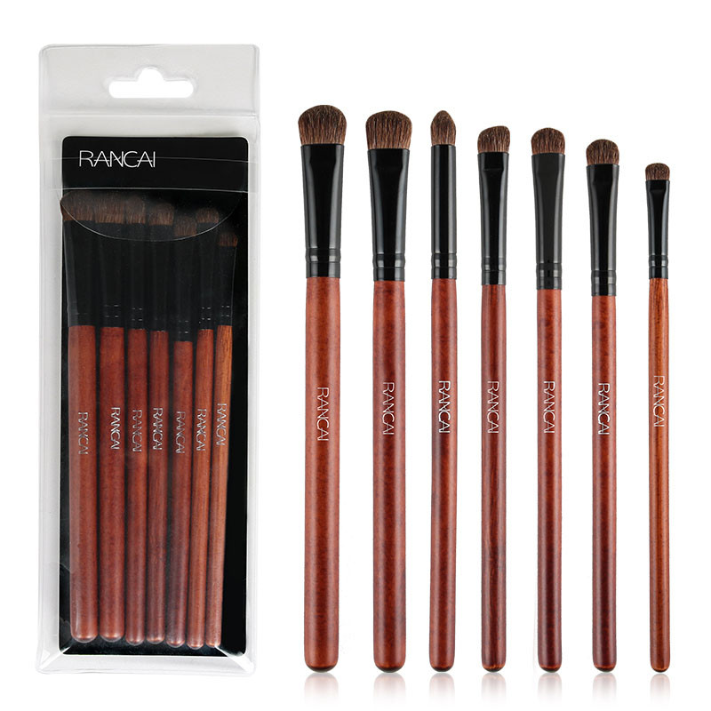 RANCAI Set de 7 perii pentru umbre de pleoape Cosmetice naturale pentru păr de ponei Amestecare Smudge Shader Perii de machiaj Kit de cosmetice pentru frumusețe