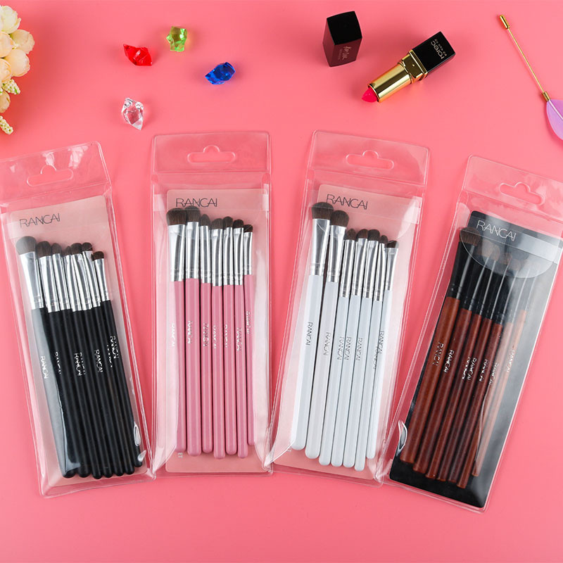 RANCAI Set de 7 perii pentru umbre de pleoape Cosmetice naturale pentru păr de ponei Amestecare Smudge Shader Perii de machiaj Kit de cosmetice pentru frumusețe