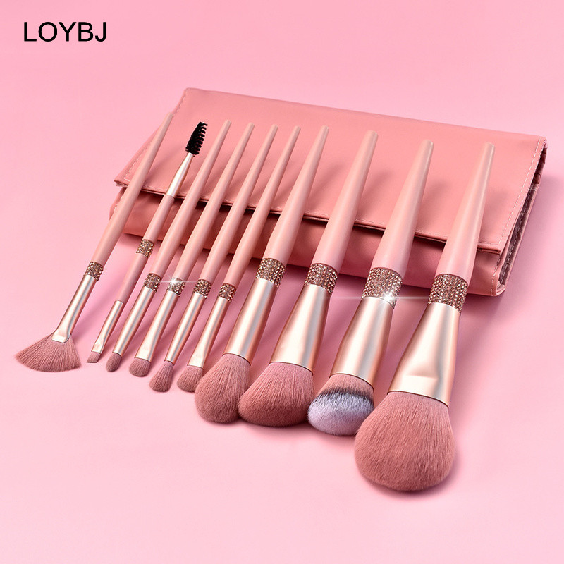 LOYBJ 10db gyémánt sminkecset szett Kozmetika Blending Tool Púder Alapozó Pirosító Highlight Eyeshadow Szemöldök Szempillakefe