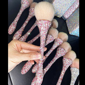 Pensule de machiaj cu diamant auriu Set pensule de machiaj cosmetice Pudră de amestecare pentru fond de ten Perie pentru față Trusă de instrumente de machiaj machiaj