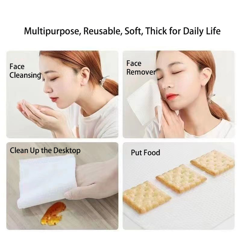 100 lehte ühekordselt kasutatavad näorätikud puhastav puuvillane kude, pehme paksendatud kuiv salvrätik korduvkasutatavad meigieemaldusrätikud nahahoolduseks