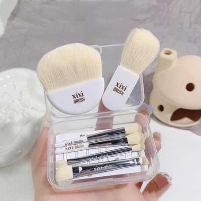 6Pcs Mini Travel Women Makeup Brushes Set Преносима мека четка за коректор Beauty Foundation Инструмент за сенки за очи Четка за мигли с кутия
