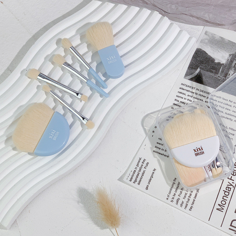 Set de 6 mini perii de machiaj pentru femei de călătorie, perie portabilă moale pentru corector, instrument de frumusețe pentru fond de ten, perie pentru gene cu cutie