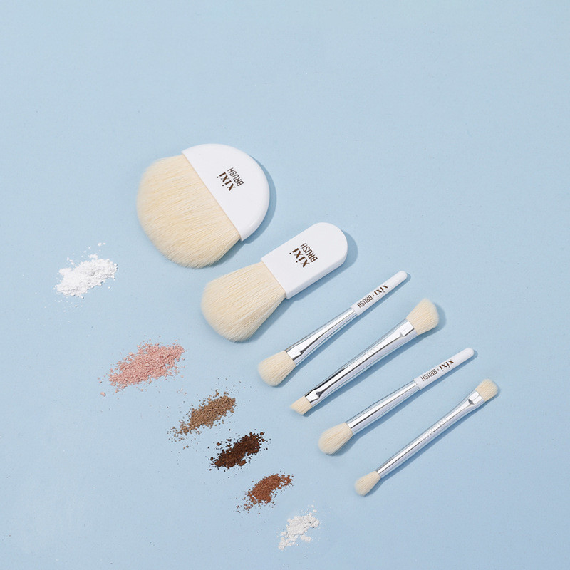 Set de 6 mini perii de machiaj pentru femei de călătorie, perie portabilă moale pentru corector, instrument de frumusețe pentru fond de ten, perie pentru gene cu cutie