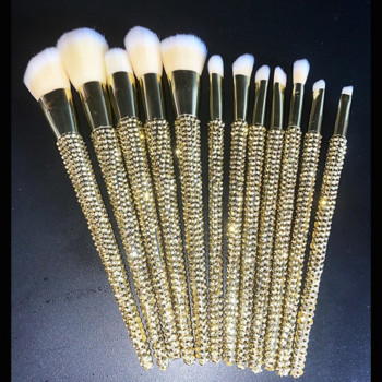 12 τεμάχια/σετ Πινέλα μακιγιάζ με διαμάντια Πινέλο μακιγιάζ Πολύτιμοι λίθοι Εργαλεία ομορφιάς Full Diamond Loose Powder Foundation Concealer Brush Bling