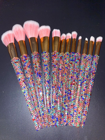 12Pcs/set Kistovi za šminkanje ukrašeni dijamantima Dragulji Alati za šminkanje Beauty Puder Diamond puder u prahu Kist za korektor Bling