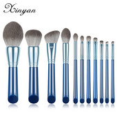 XINYAN Set de 11 perii de machiaj albastre, pudră fard de pleoape, mâner din lemn, corector, cosmetice, frumusețe pentru sprâncene кукурузы кисти для макияжа