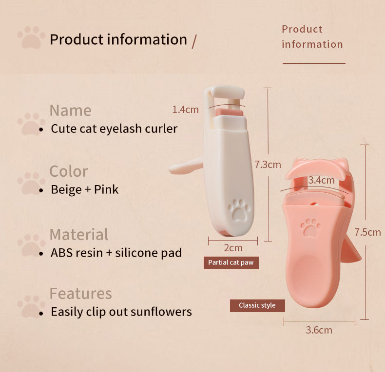 2 vnt Cat Claw blakstienų rietiklis Mielas dizainas, ilgai išliekantis profesionalus makiažas moterims Priemonės, tinkančios visoms blakstienų formoms