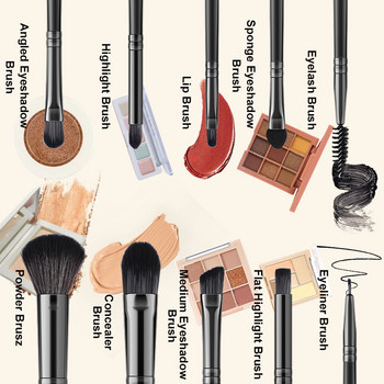 8-10 τμχ Μαύρες βούρτσες μακιγιάζ Σετ μαλακών καλλυντικών σκόνης μαλλιών Eyeshadow Foundation Blush Blending Concealer Beauty Makeuo Tools