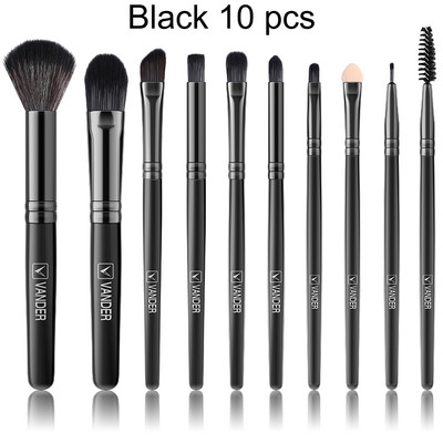 Set de pensule de machiaj negre de 8-10 buc, pudră cosmetică pentru păr moale, fard de ochi Fond de ten, fard de obraz, corector, instrumente Makeuo