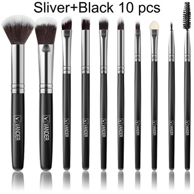 Set de pensule de machiaj negre de 8-10 buc, pudră cosmetică pentru păr moale, fard de ochi Fond de ten, fard de obraz, corector, instrumente Makeuo