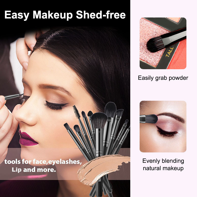 Set de pensule de machiaj negre de 8-10 buc, pudră cosmetică pentru păr moale, fard de ochi Fond de ten, fard de obraz, corector, instrumente Makeuo