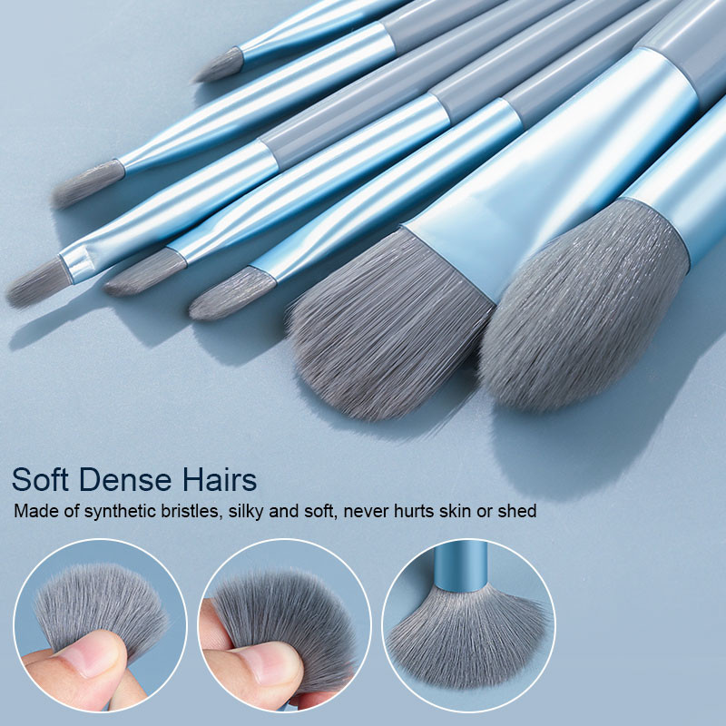 Set de mini pensule de machiaj de 8 buc. Pensule de machiaj Kabuki pentru călătorii portabile, moale, fard de ochi, pudră, perie pentru gene.