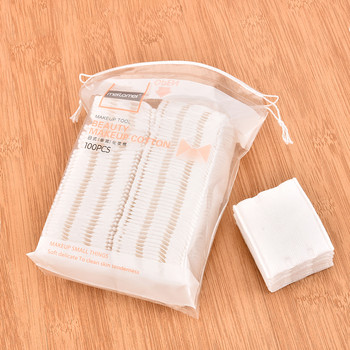 100 τεμ. Βαμβακερά μαξιλάρια μακιγιάζ 3 στρώσεων, διπλής όψης σφραγισμένα Cotton Puff Nail Art Travel Package Cosmetic Remove Cotton Pads With Bag