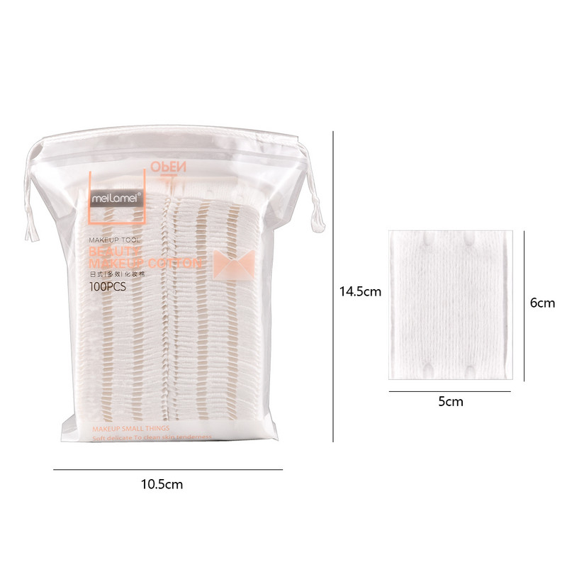 100db 3 rétegű smink vattakorongok, kétoldalt lezárt pamut puffos körömdíszítés utazási csomag Kozmetikai vattakorongok eltávolítása tasakkal